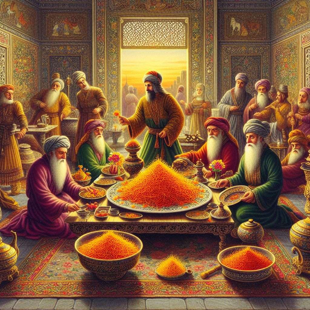 Picture of kings and the royal court enjoying saffron