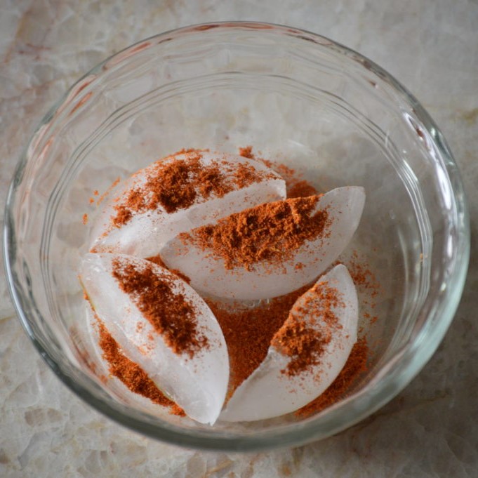 Picture of crushed saffron with ice cubes on top